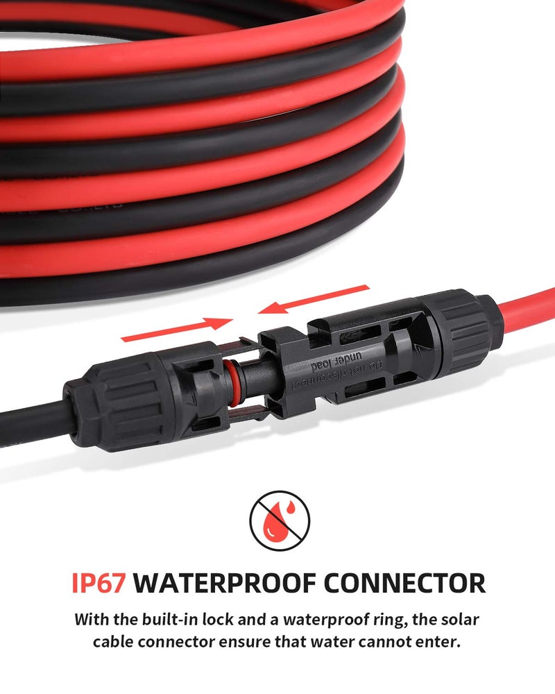 BougeRV 30 Feet 10AWG Solar Extension Cable with Female and Male Connector with Extra Pair of Connectors Solar Panel Adaptor Kit Tool (30FT Red + 30FT Black) - Image 4